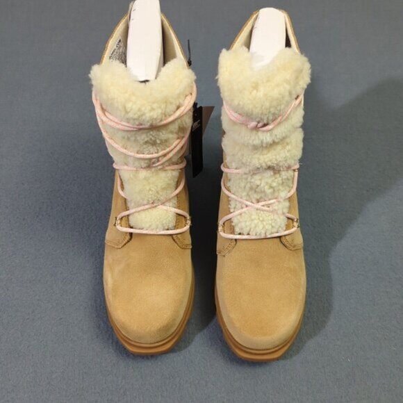 Sorel Booties Women's 10 Tawny Buff Gum 2 Joan of Arctic Wedge III Lace Cozy NWT - Picture 4 of 11